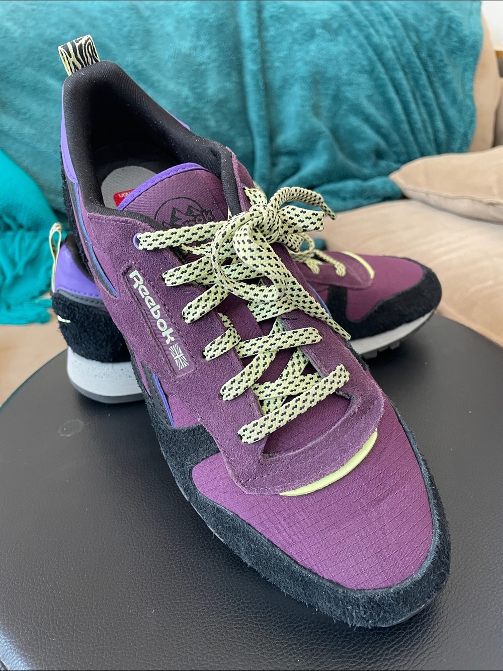 Reebok Purple Black Lime Classic Suede Nylon Retro Sneakers - Picture 2 of 10